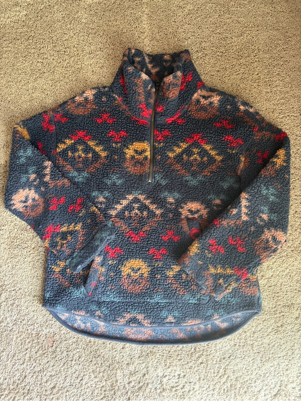 Old Navy Women’s Cozy Sherpa Quarter-Zip Pullover Sweater | Size Medium